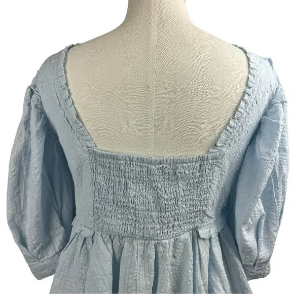 Women's Free People Leave It To Me Blouse Puff Sleeve Peplum Babydoll Crop Top L - Picture 5 of 10